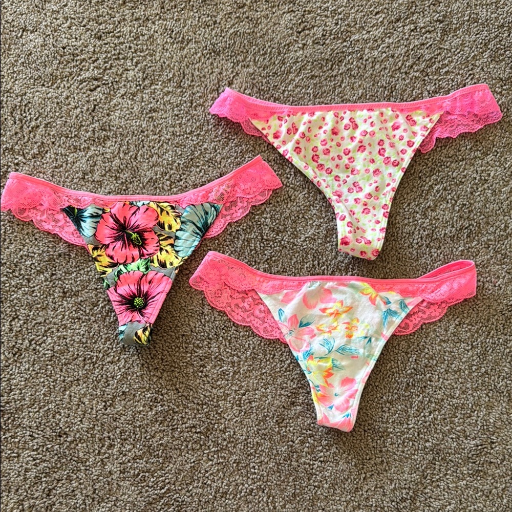 NWOT set of THREE Victoria’s Secret PINK extra low rise thong